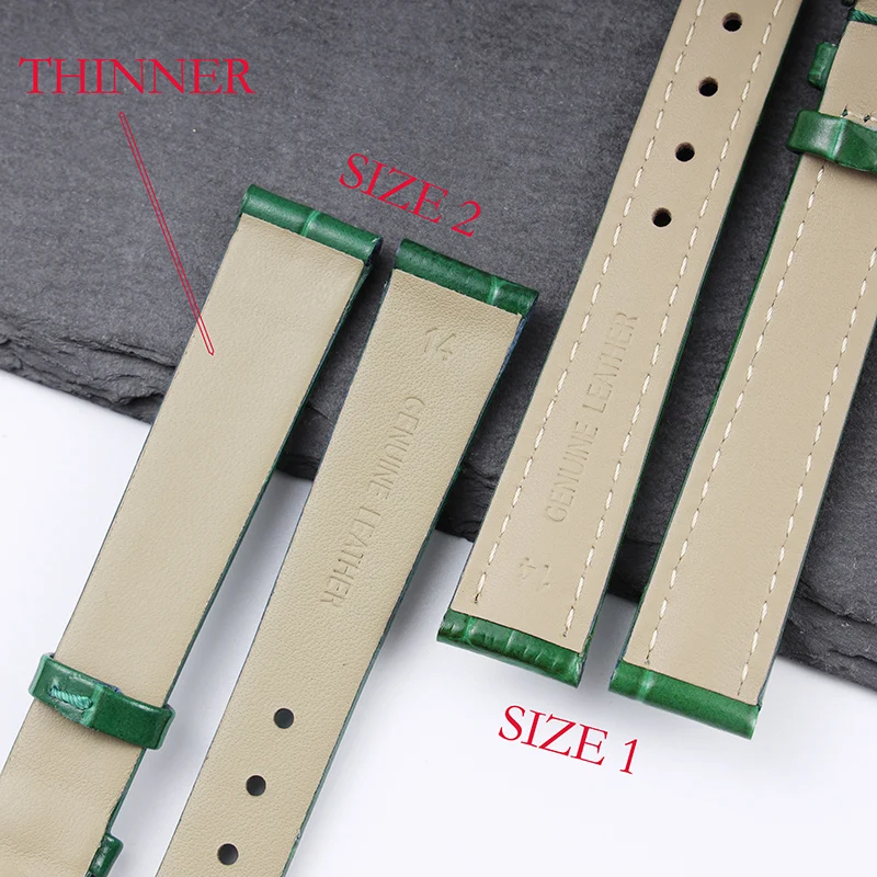 14mm 20mm 22mm High Quality Bamboo Pattern soft cowhide Strap Men Butterfly Buckle leather Green Watchband Bracelet