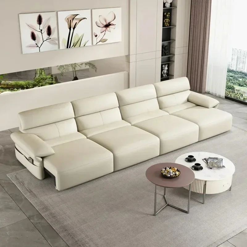 A  Wireless Remote Control Electric Multi-Function Automatic Retractable Leather Sofa Bed Modern Minimalist ss 8617