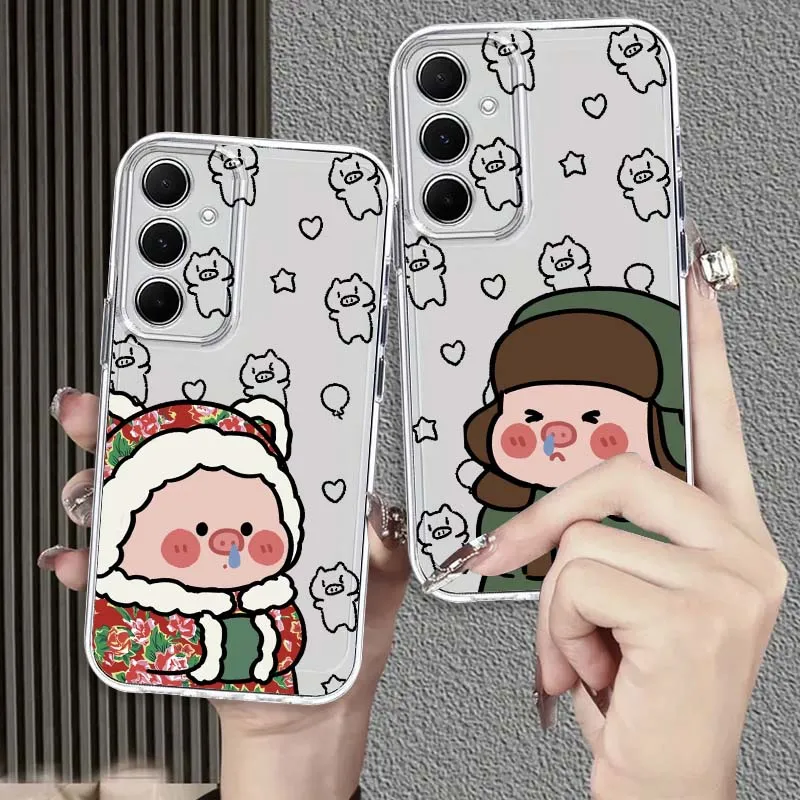 Cute Pig Anime Art Phone Case For Samsung Galaxy S26 S25 S24 S23 S22 S21 S20 S10 Lite FE Edge TPU 5G Transparent