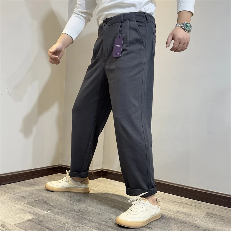 

Spring Casual Cotton Knitted Loose Wide Leg Cone aped Faion Nine Point Men's Pants Straight Tube Long Trousers Youth Vita...