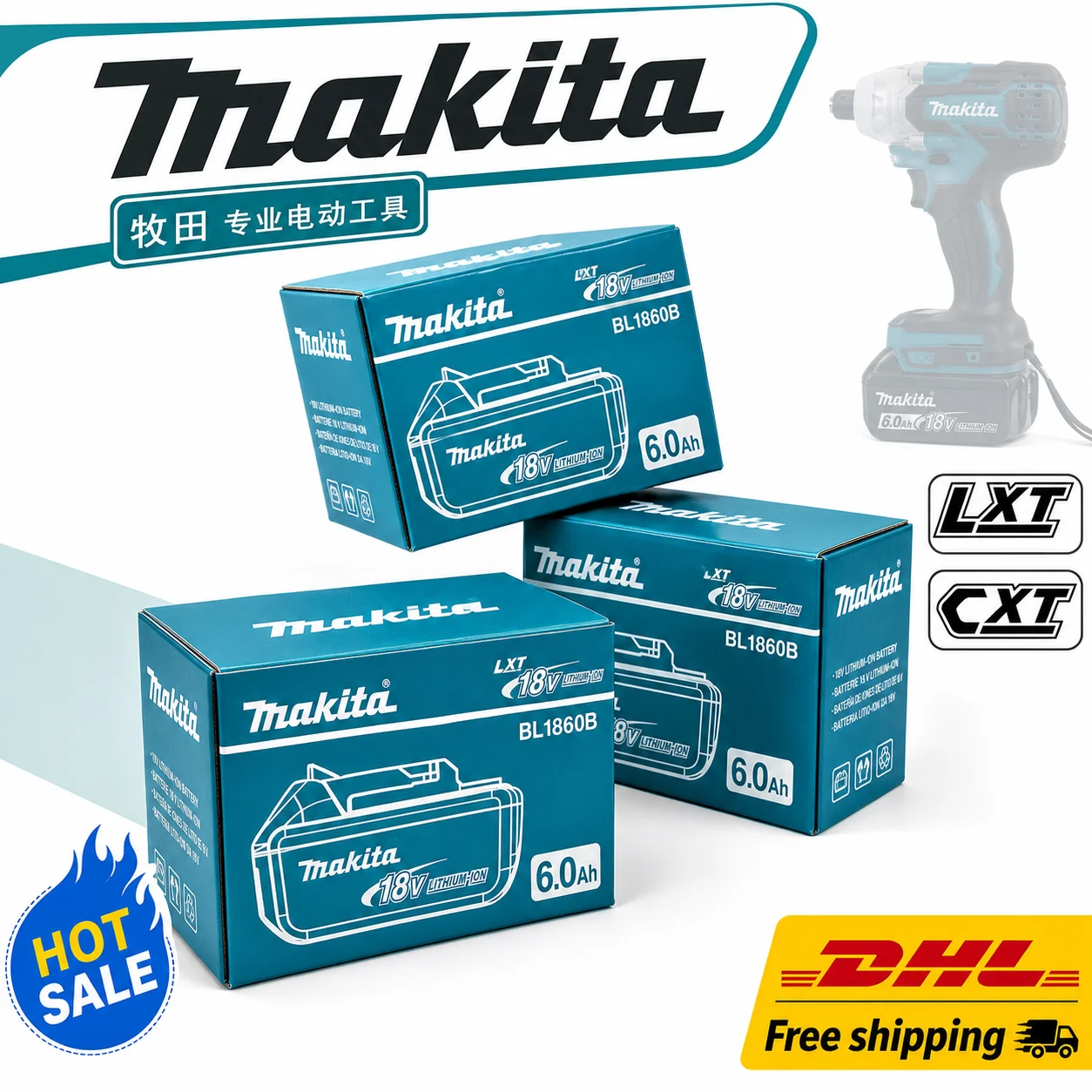 

100% Original Makita 18V 6.0Ah Battery for DTW700 DHW180 DGH181 DTD173 DAS180 DDF487 DTW285 TW004G Power Tools