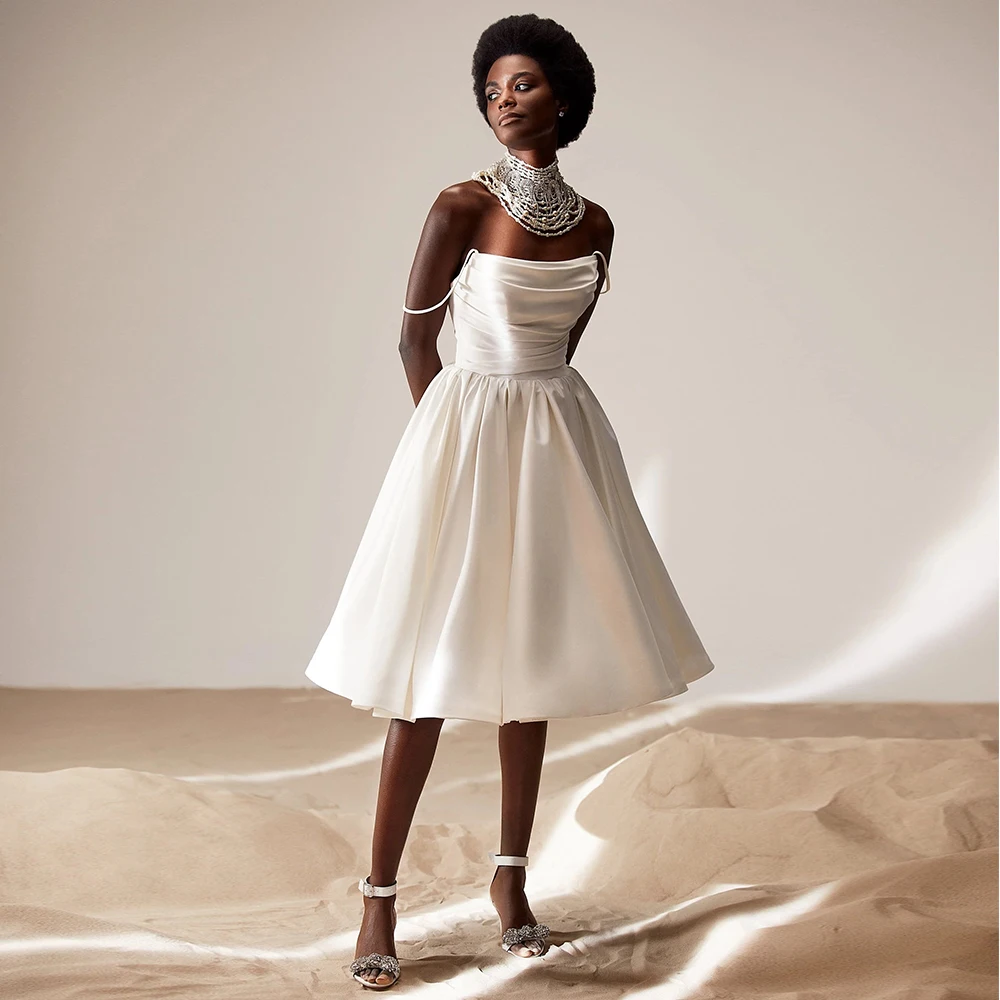 

Short Wedding Dress for Women Off the Shoulder A Line Midi Wedding Gown for Bride Knee Length Backless Simple Vestido de Noiva