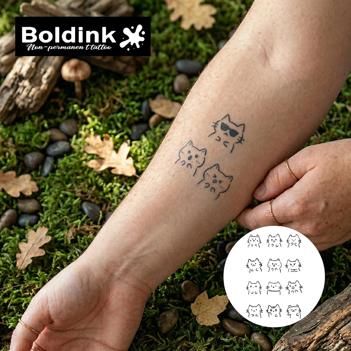 BOLDINK Line Cat Head Moisturizing Tattoo Sticker Unisex Fashion Design Easy Apply Waterproof Lasts 1-2 Week
