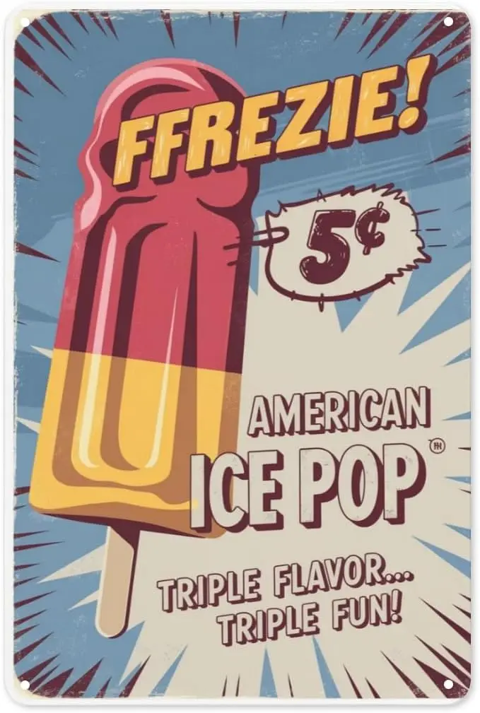 Retro Popsicle Tin Sign 8X12IN Vintage Metal Wall Art for Poolside Cabana, Kids Room & Summer Party Decor sign