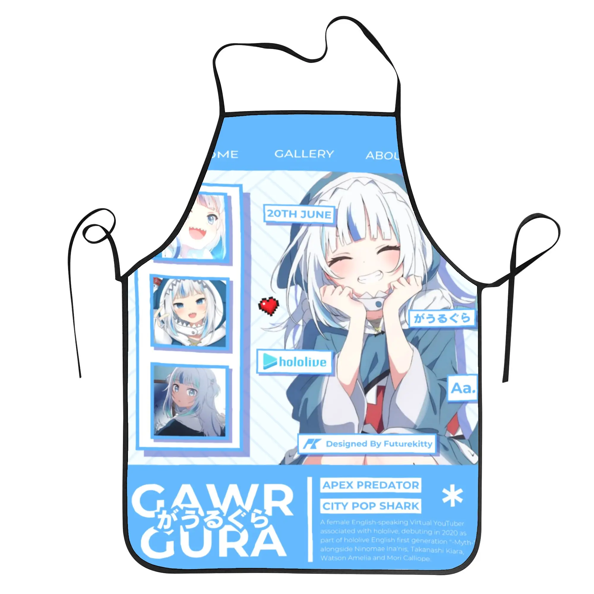 

Gawr Gura Kimono Saba Sameko Apron Cleaning Barber Kitchen Accessories Barbecue Cute Aprons without Pocket