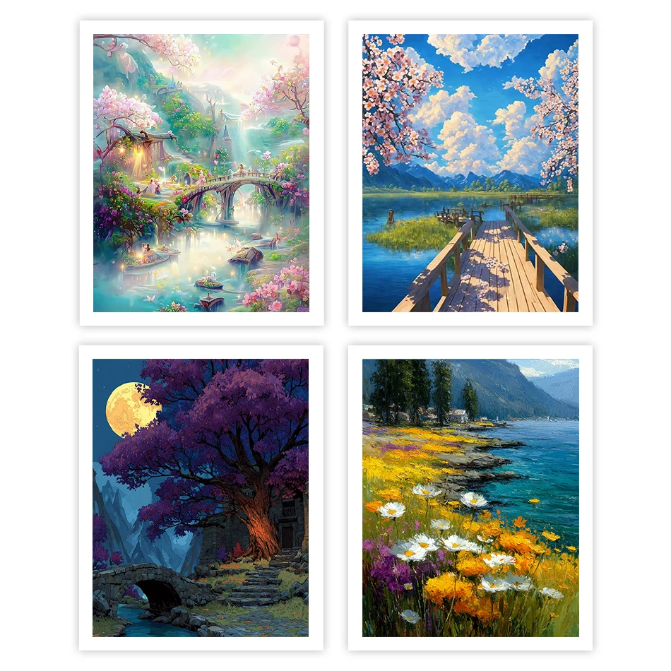

GATYZTORY Painting By Numbers Acrylic Digital oil paintings Set Landscape Flowing Water Bridge Paint Kit On Canvas Wall Art Gift