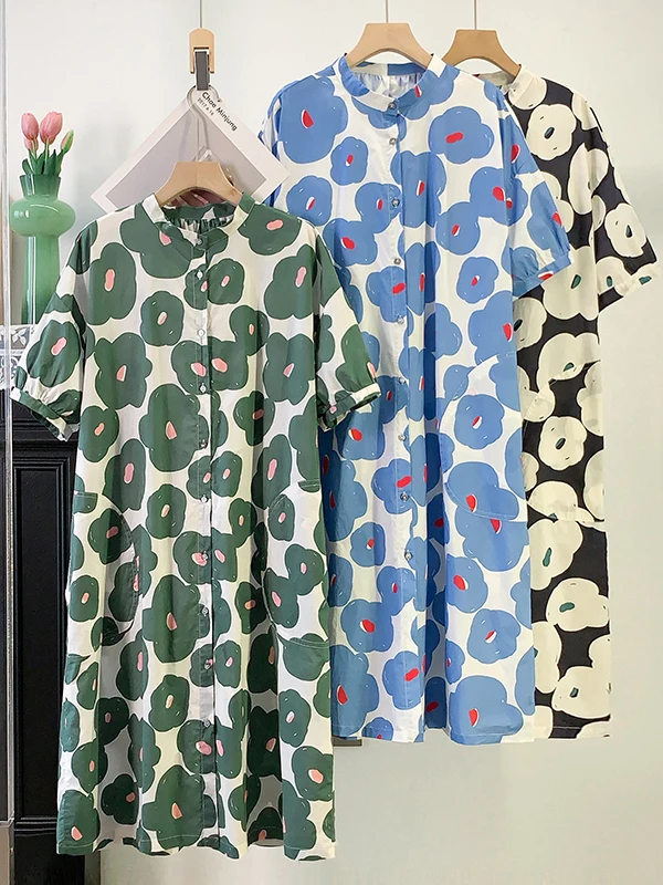 

High Quality Summer New Korean Style Loose Long Sleeve Shirt Large Size Women's Casual Print Cotton Polyester Blend Top
