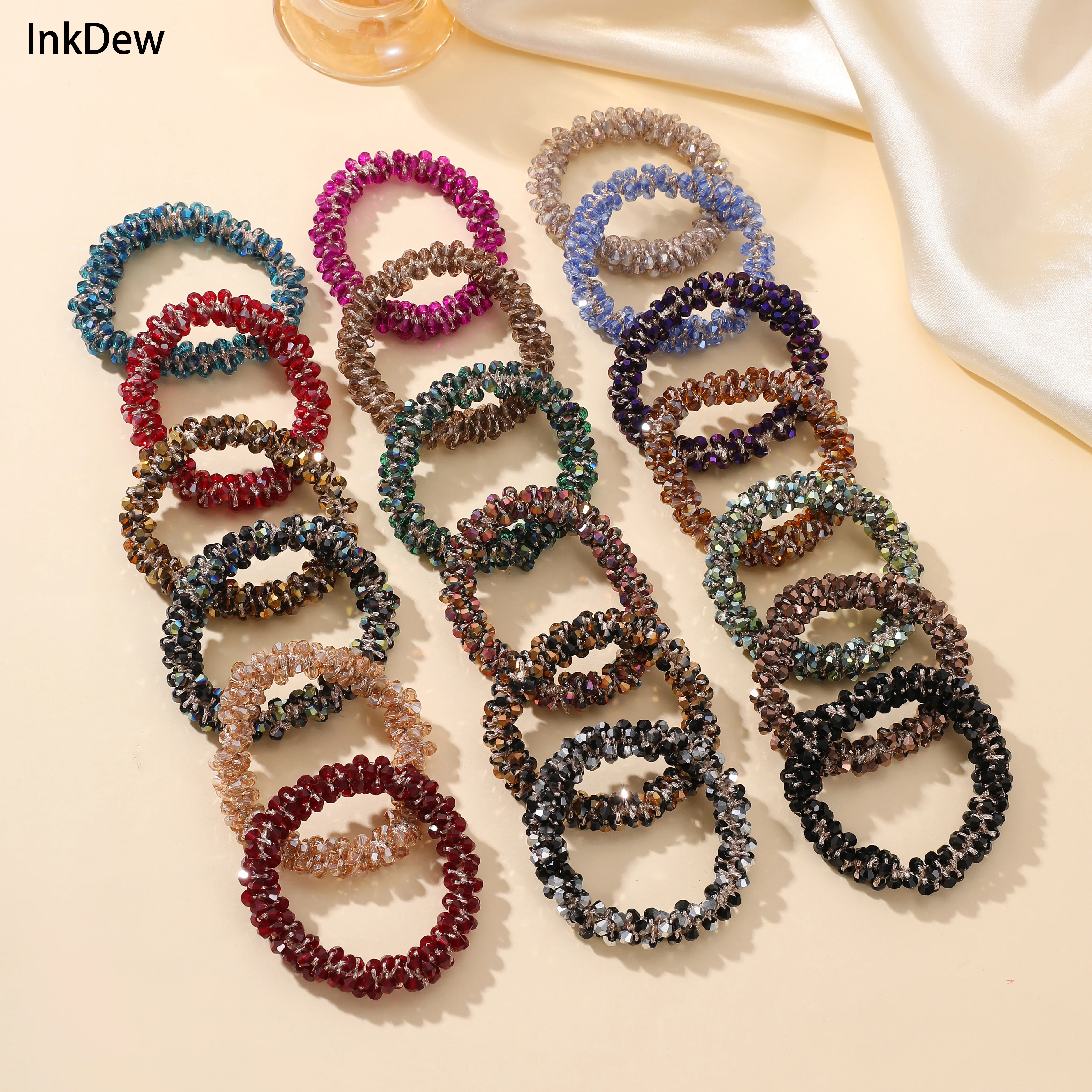 

INKDEW Fashion Crystal Beads Hair Ties for Women Elastic Accessories Hair Rope Headwear for Ponytail Jewelry Gift boho HW004