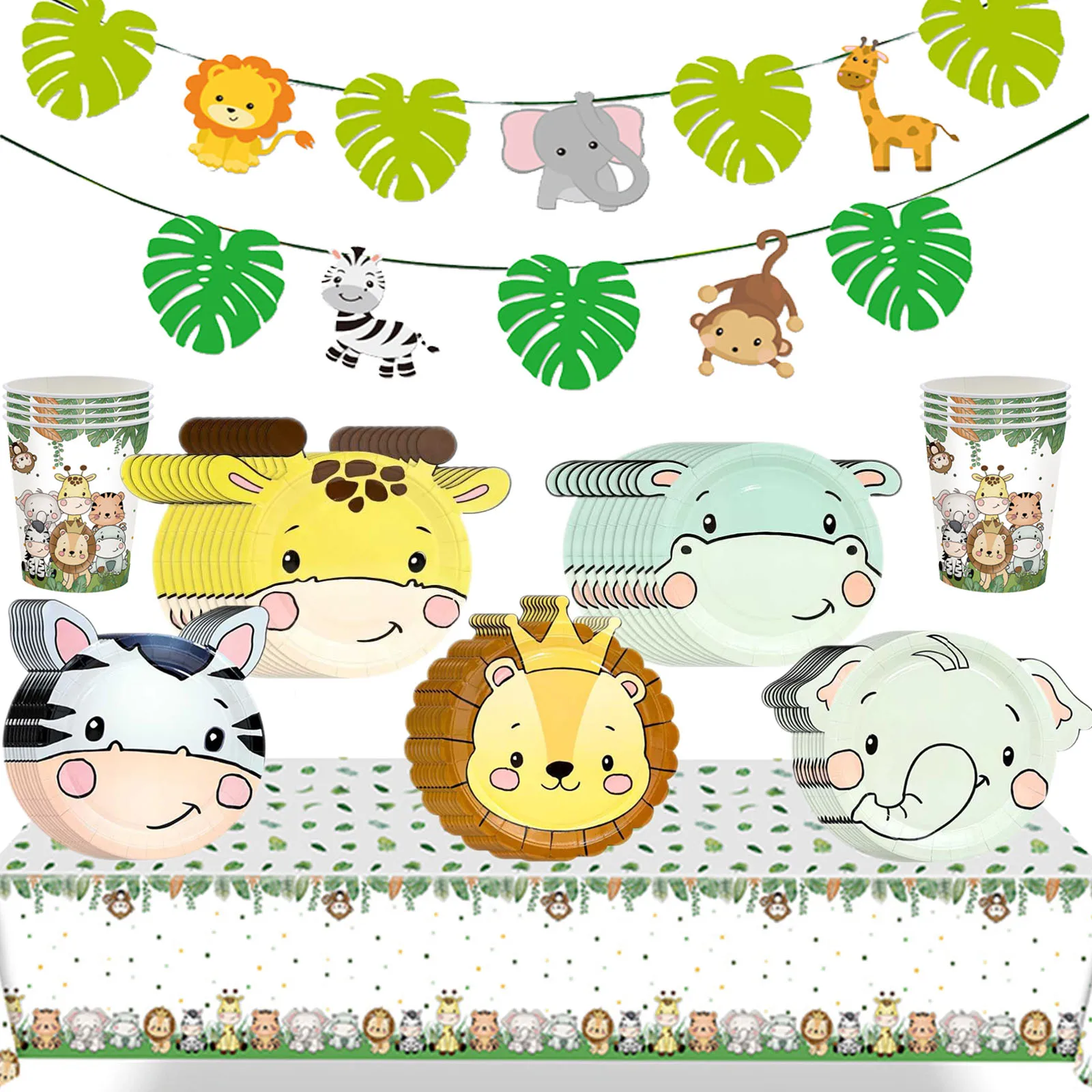 Jungle Safari Birthday Decorations Animal Disposable Tableware Forest Woodland Baby Shower Boy 1 2 3 4 5 Birthday Party Supplies