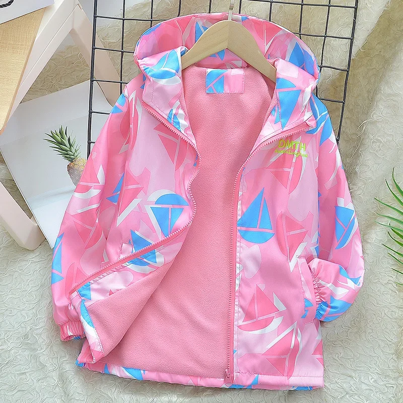 Children's jacket integrated fleece thin fleece autumn girls coat spring and autumn fleece trench coat jacket early winter