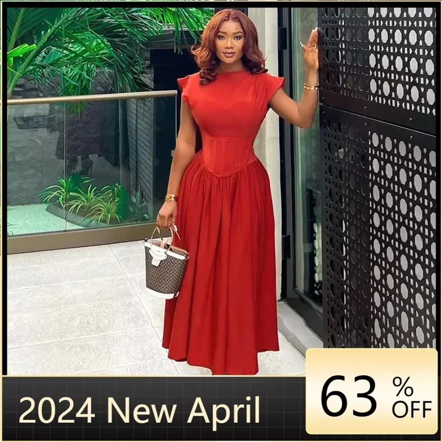 

Customized Dresses for Women Short Sleeve Solid Fashion Waist in Maxi Office Lady Dress New in Summer 2024 Wholesal