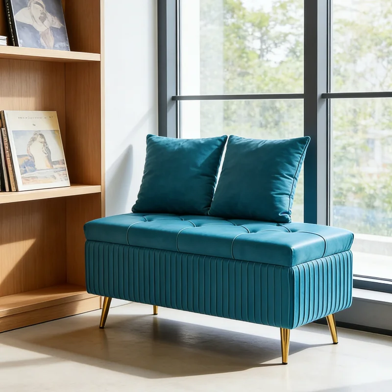 

Nordic Simple Luxury Velvet Upholstered Storage Bench Solid Wood Frame Multifunctional Ottoman for Living Room Bedroom Stools