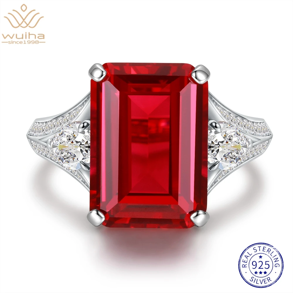 

WUIHA 12*14MM Ruby High Carbon Diamond Ring for Women Engagement Anniversary Gift 925 Sterling Silver Fine Jewelry Drop Shipping