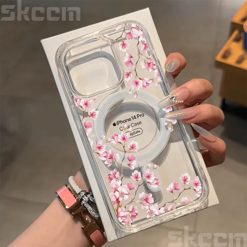 Pink cherry blossoms Charger Case For Samsung Galaxy S25 S24 S23 S22 Ultra S21 Plus S20 Clear Phone Cover - náhled 2
