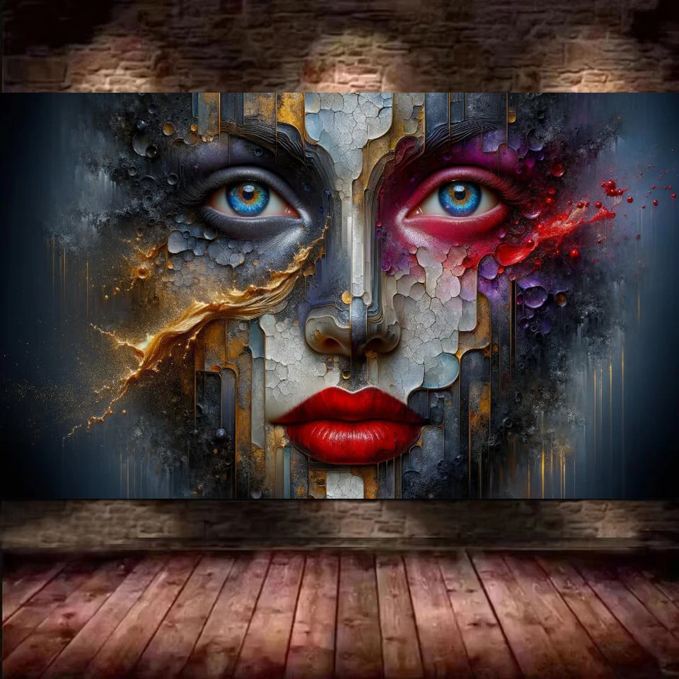

Multiple Surreal Faces,With Blue Eyes And Red Lips, DIY Diamond Painting Large Size New 2026 Full Diamond Mosaic Cross Stitch