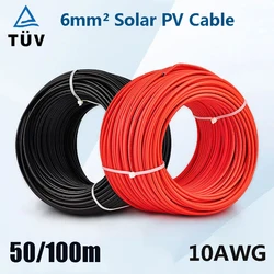 Solar Power Cable 6mm2 10AWG Wire PV Photovoltaic Cable TÜV TUV Cable For PV Panels Connection Red Black Jacket 50/100m pvc
