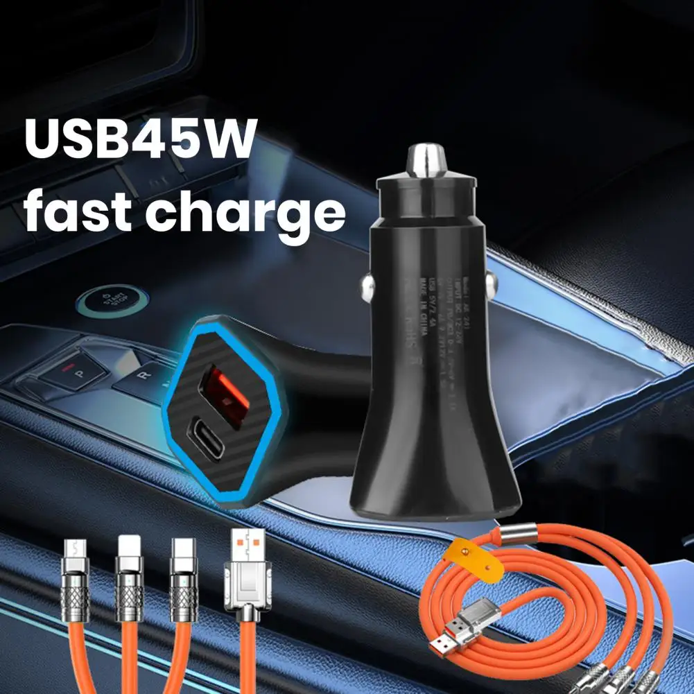 Car Charging Adapter Universal Car Charger with Type-c 8pin Micro Splitter Cable 45w Usb Pd 20w Fast Charge High for Automotive