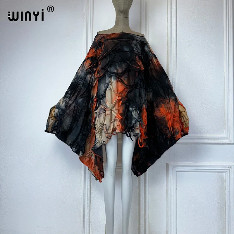 WINYI 2024 tie-dye print summer Deep High fork sexy dress Elegant Floor-sweeping evening dress Women Beachwear kaftan