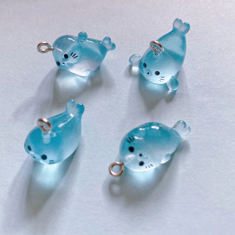 10pcs Kawaii Blue Seals Luminous Animal Resin Charms Pendants DIY Jewelry Making Accessories Keychain Earrings