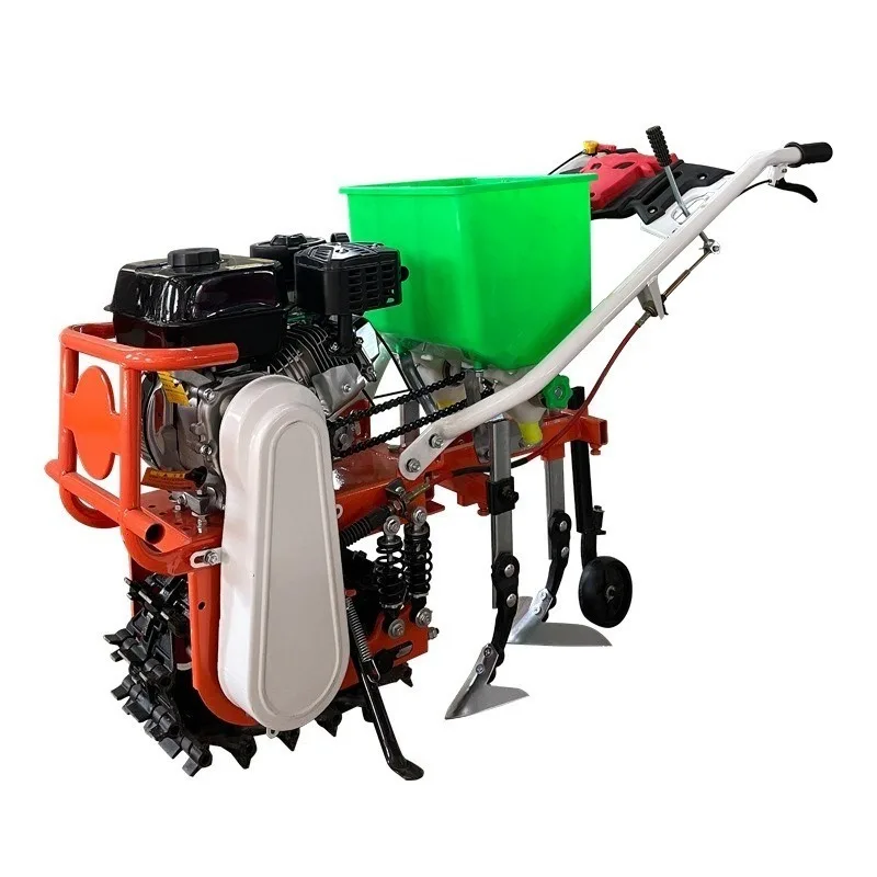 

Crawler chain track diesel micro tiller rotary tiller small red bull furrowing ridge turning soil fertilization seeder