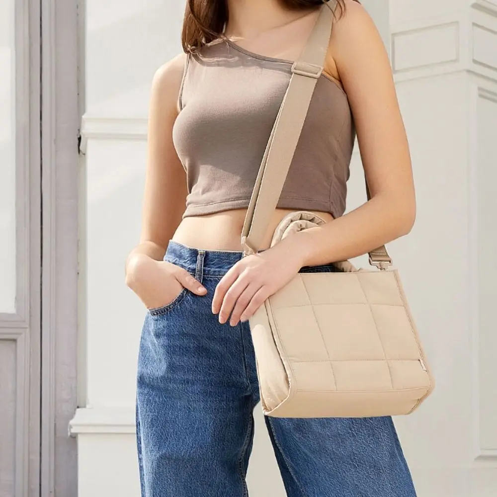 

Adjustable Quilted Tote Bag Detachable Strap Nylon Crossbody Bag Large Capacity Multi-Pocket Puffer Bag Travel