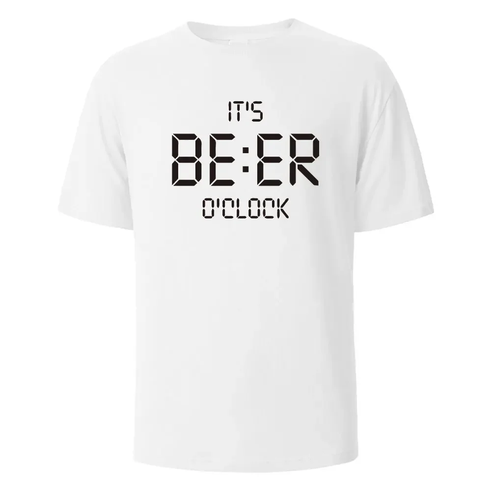 Beer O 'clock Print T-shirt Personality Casual Simple Street Fashion Cotton Summer T-shirt Men and Women Loose Casual Top Y2K