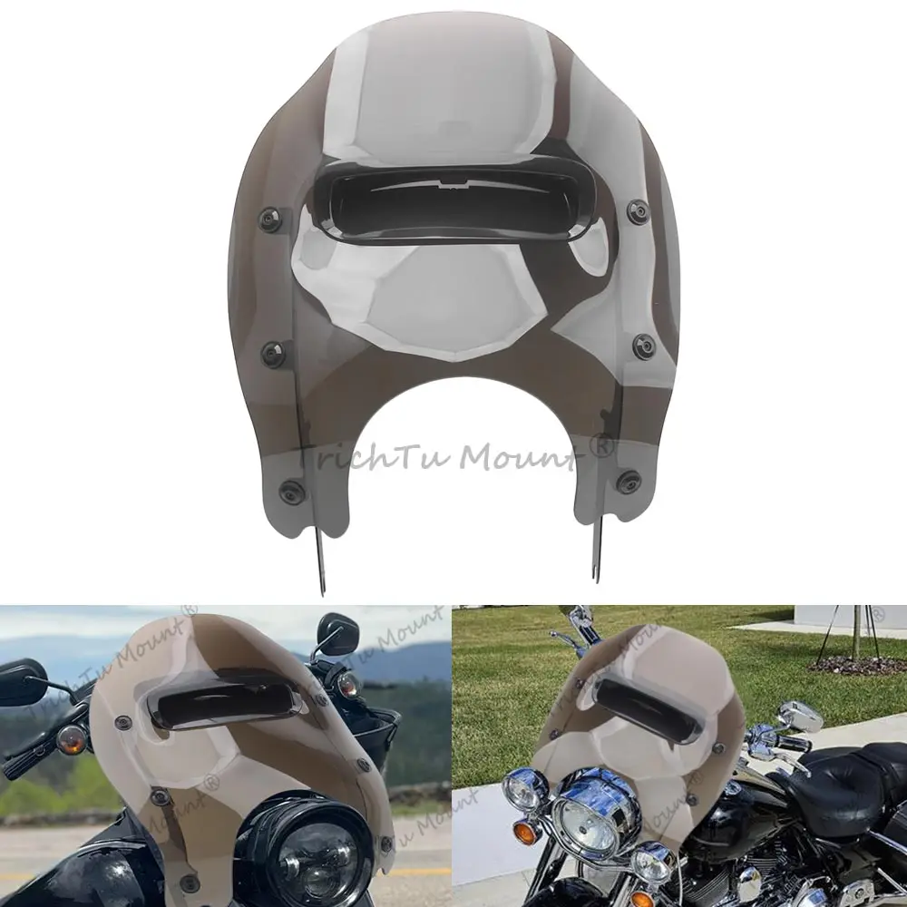 Motorcycle Front Windshield With Hardware Kit Wind Deflectors Fits For Harley Davidson Road King 1994-2025 Black Bracket Brown