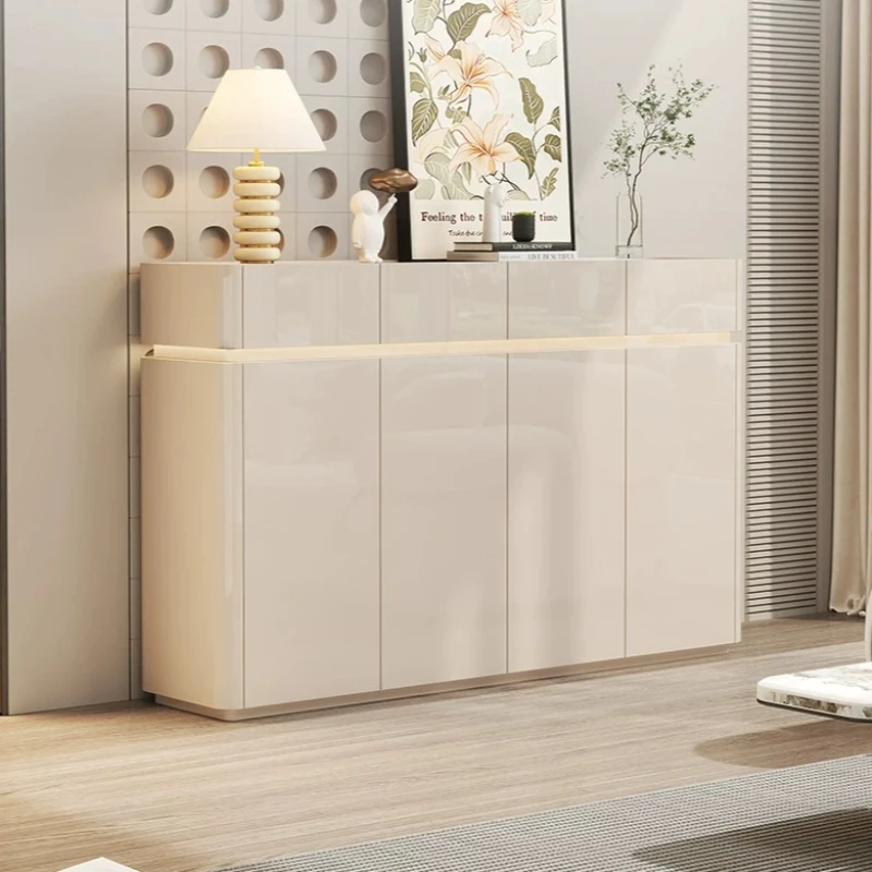 Paint Finish Shoe Cabinet with LED Ambient Light Home Entry Storage Cabinet Integrated Wall Leaning Hallway Sideboard Furniture
