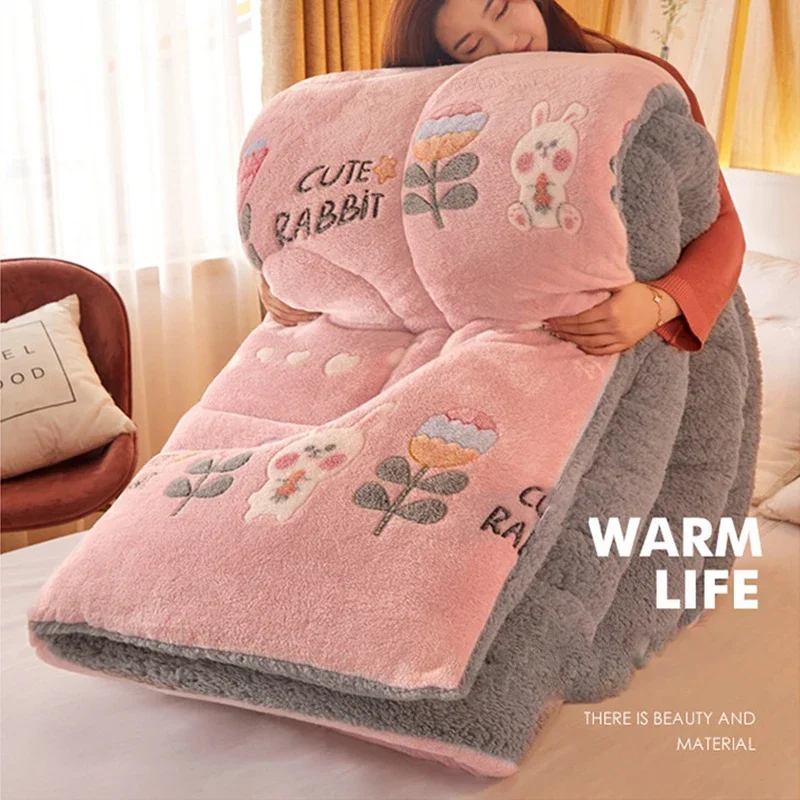 Quality Faux Lamb Wool Double Layer Comforter Quilt Home Textiles Blanket Winter Thicken Warm Throw Blankets for Beds Bedding 이불