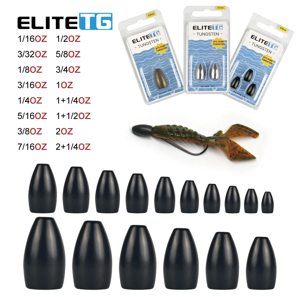 Elite TG Tungsten Flipping Sinker Weight 1.8g-63g Texas Carolina Rig Bullet Bass Fishing Sinkers Lure Accessories With Package