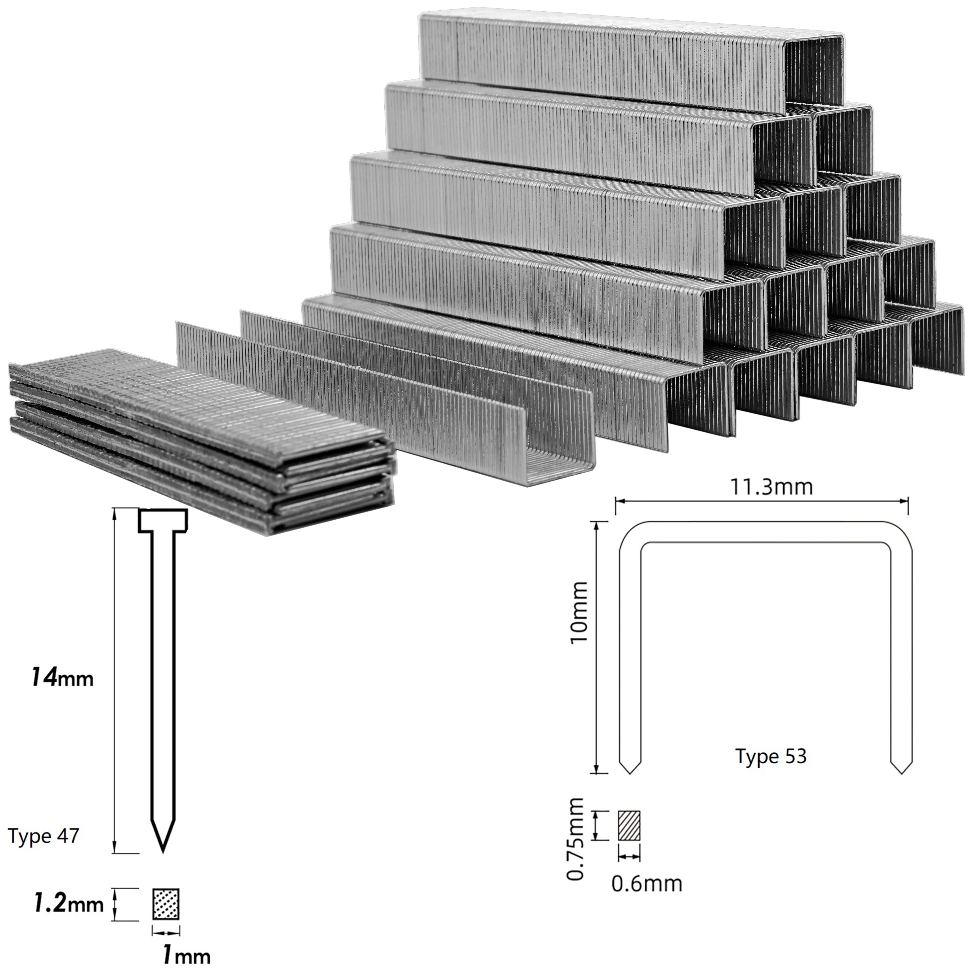 Type 53 Staples 1600pcs & Type 47 Nails 400pcs for TASP 230V 2 in 1 Electric Staple Gun and Other Power Tools