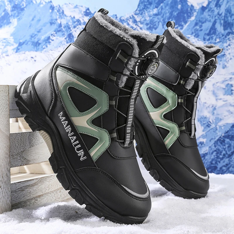 Winter Men'S Snow Boots Featuring Cozy Fleece Lining SturdySole Wear-resistant slip-resistant Lace-Up Ankle Hiking Outdo Boots