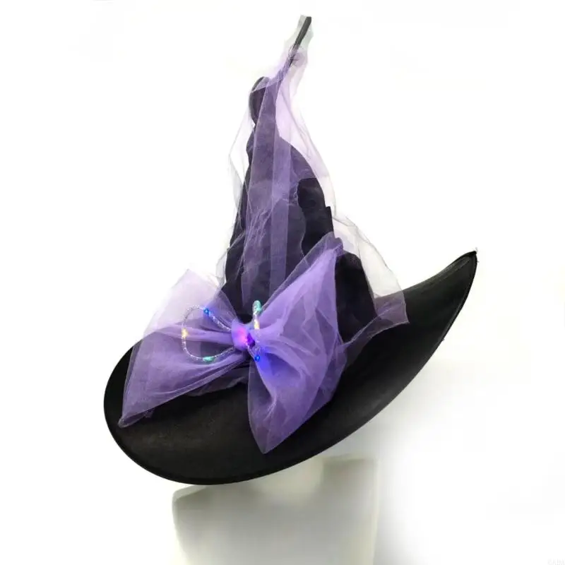 Halloween Witch Hat Bowknot Wizard for Women Girls Wizard Cosplay Trang phục Phụ kiện sáng lên Quà tặng mũ nhọn 6XDA