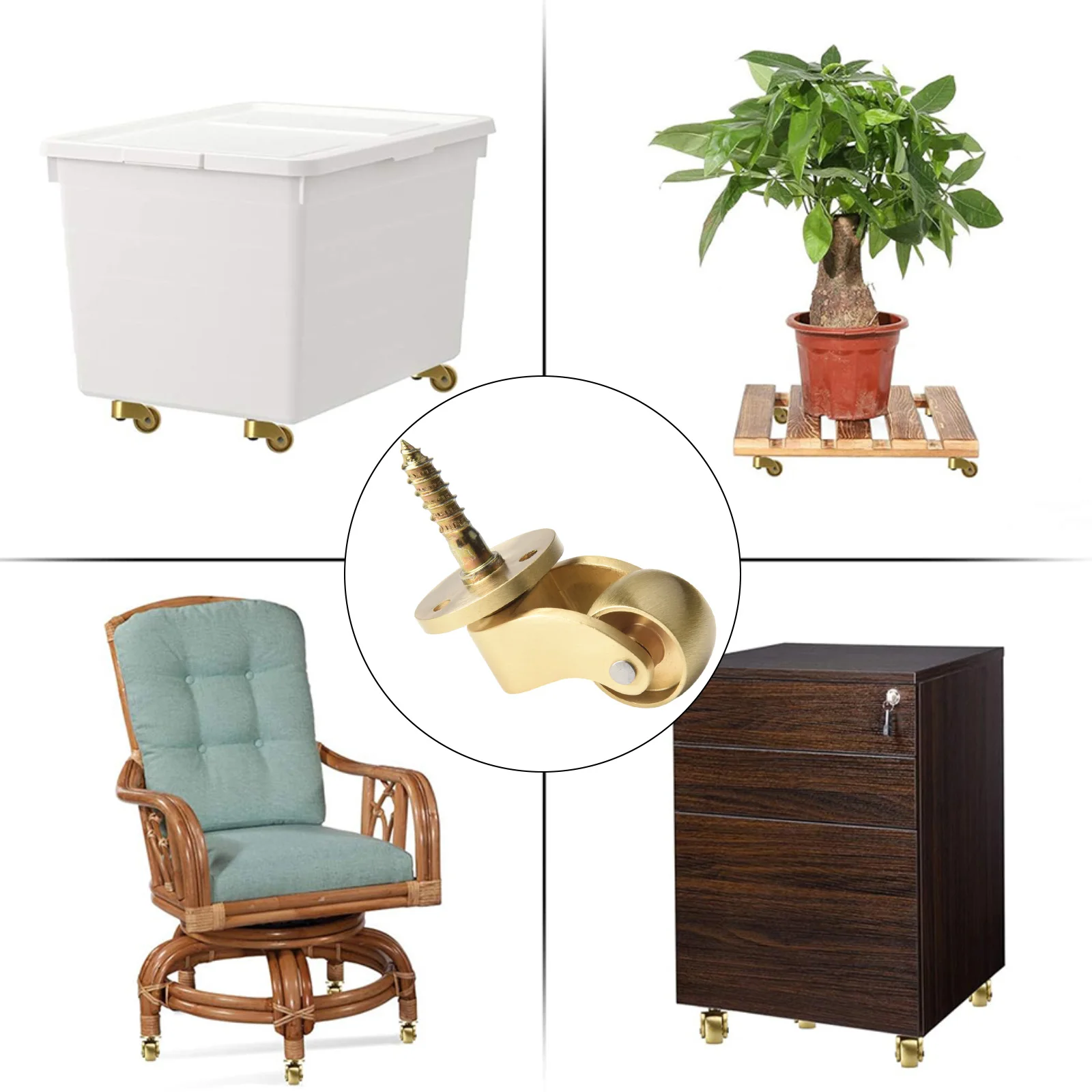 360 Degree Rotation Brass Caster Wheels Living Room Brushed Finish Enhanced Mobility Robust Load-bearing Design