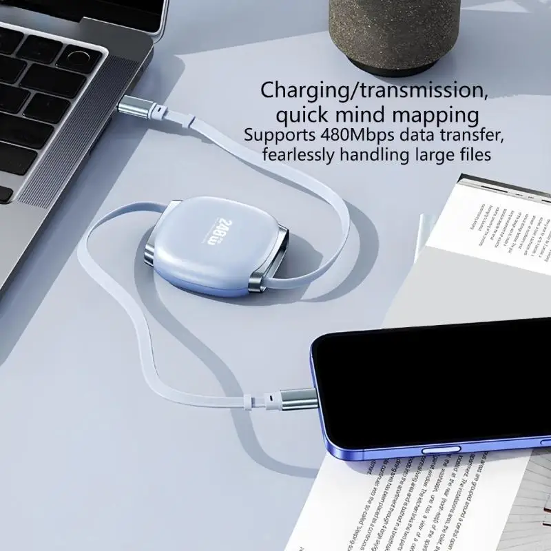 240W High Power Fast Charging Retractable Cable with Bidirectional Stretch 4 Level Length Adjustment Portable Universal 77JC