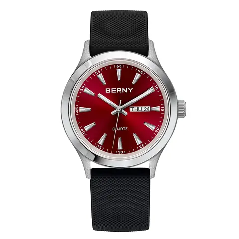 BERNY Men Watch Luminous Week Date Calendar Quartz watches for Men Stainless Steel Soft Silicone Dress Business Wristwatch
