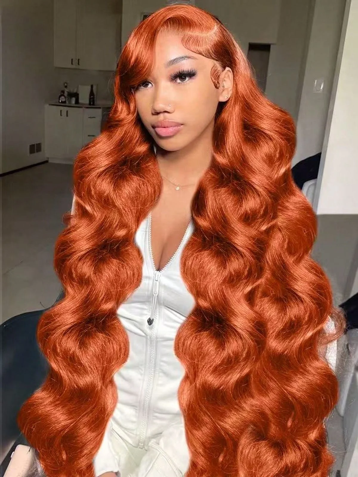 

Ginger Orange Body Wave 13x6 Transparent Lace Front Wig 100% Human Hair for Women #350 Colored Pre Plucked Natural Hairline 250%