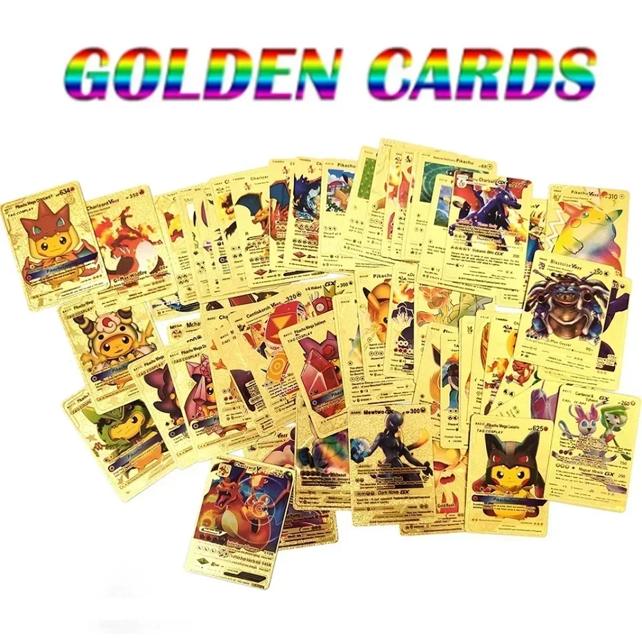 

55 шт., карты Pokemon Gold Foil, карты VMAX GX, английские, французские, немецкие, Пикачу, Чаризард, цвет Arceus, Коллекционные карты с покемонами, подарок