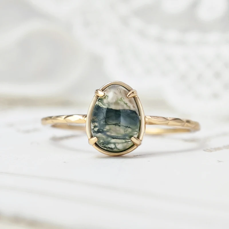 LAMOON Natural Green Moss Agate Ring For Women Vintage Gemstone Rings 925 Sterling Silver Gold Plated Jewelry Accessories RI007