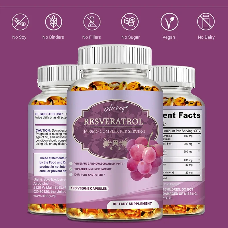 Resveratrol - Brightens Skin Tone, Antioxidant, Support Overall Health & Metabolism