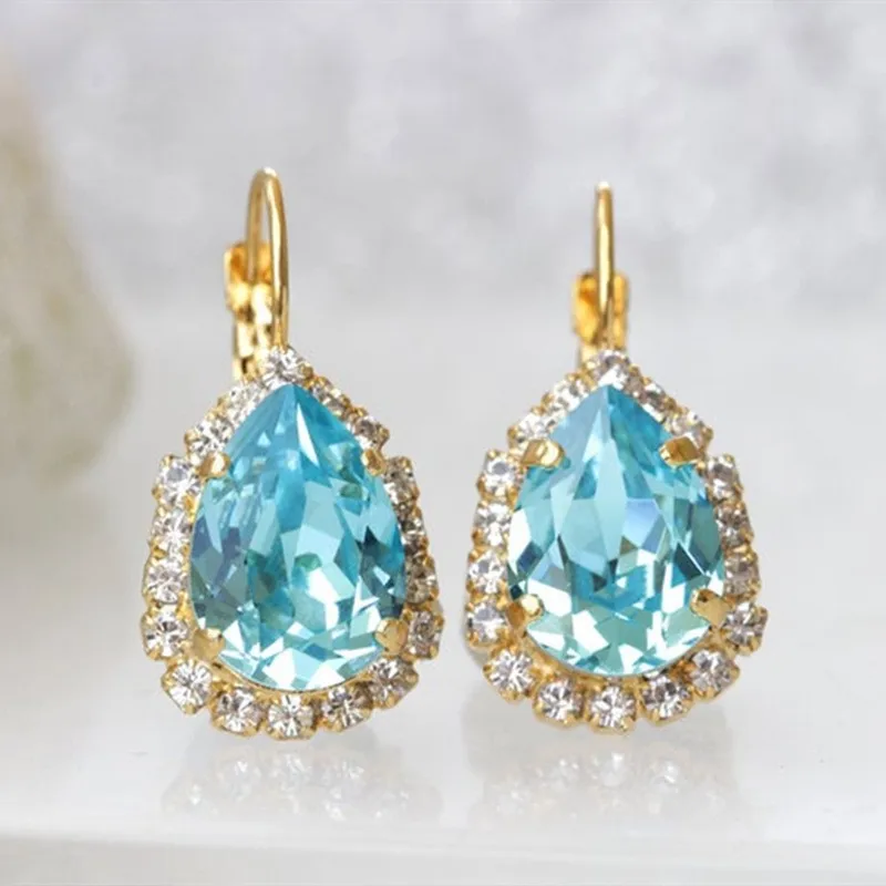 Lake Blue Water Drop Cubic Zirconia Earrings Women\'s High Quality Luxury Wedding To Attend The Banquet Shiny Jewelry Wholesale