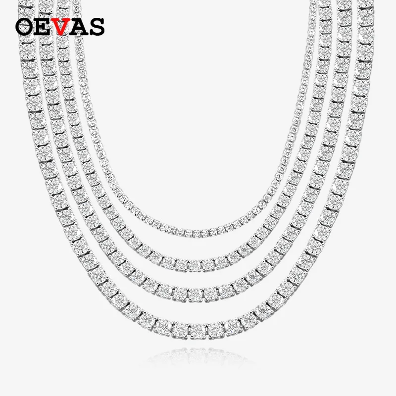 OEVAS 3MM/4MM/5MM/6.5MM Moissanite Tennis Necklace For Women Top Quality 100% 925 Sterling Silver Sparkling Party Fine Jewelry