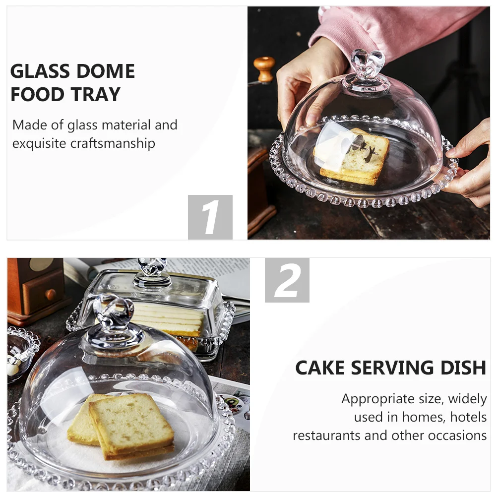 

1Set Glass Food Tray Transparent Dome Cover Lidded Dessert Plate for Cakes Chocolates Candies Storage Decorative Serving Dish