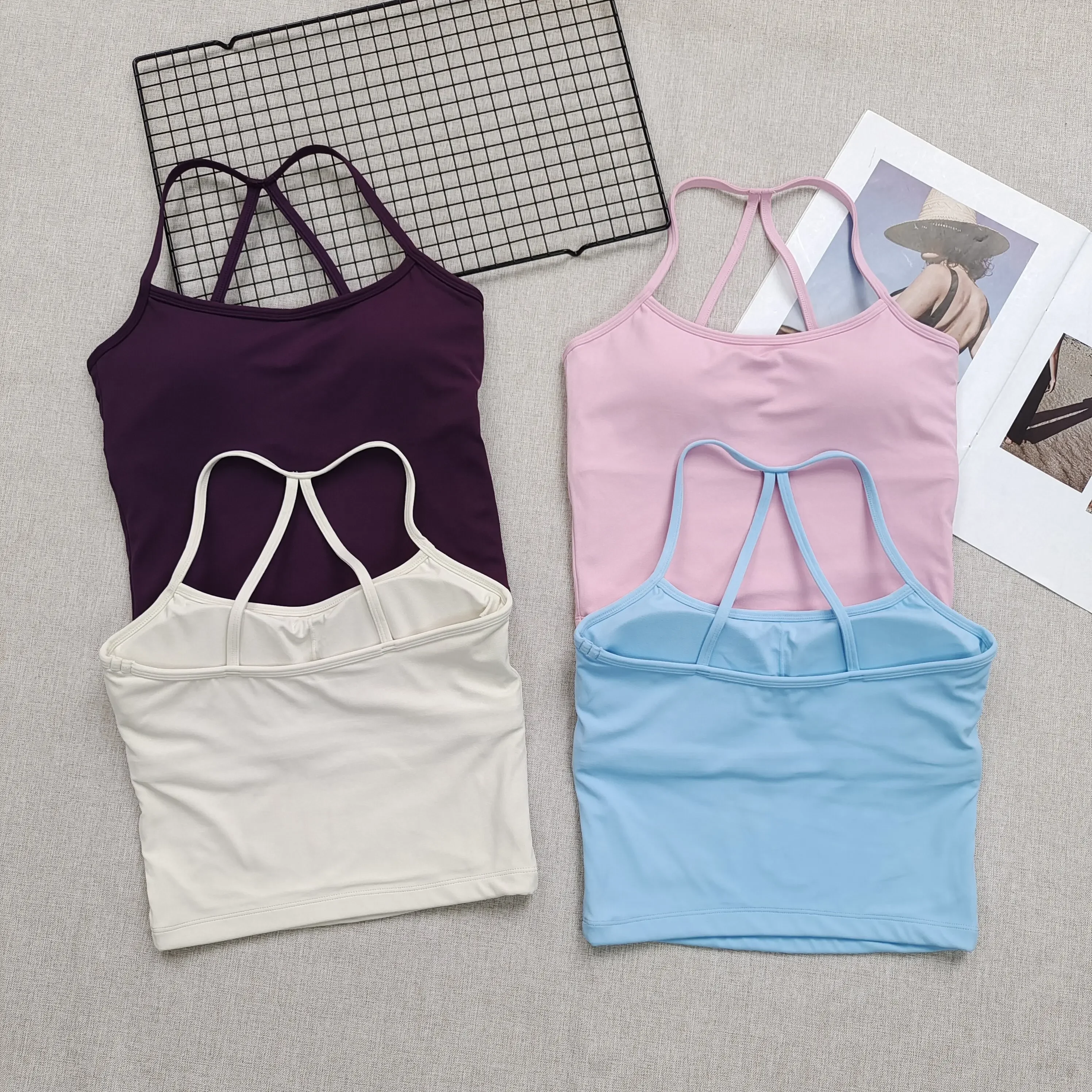 Seamless Nude Sports Bra Scrunch Push-up High Support Adjustable Thin Shoulder Strap Yoga Tank Top Women's Fitness Underwear Top