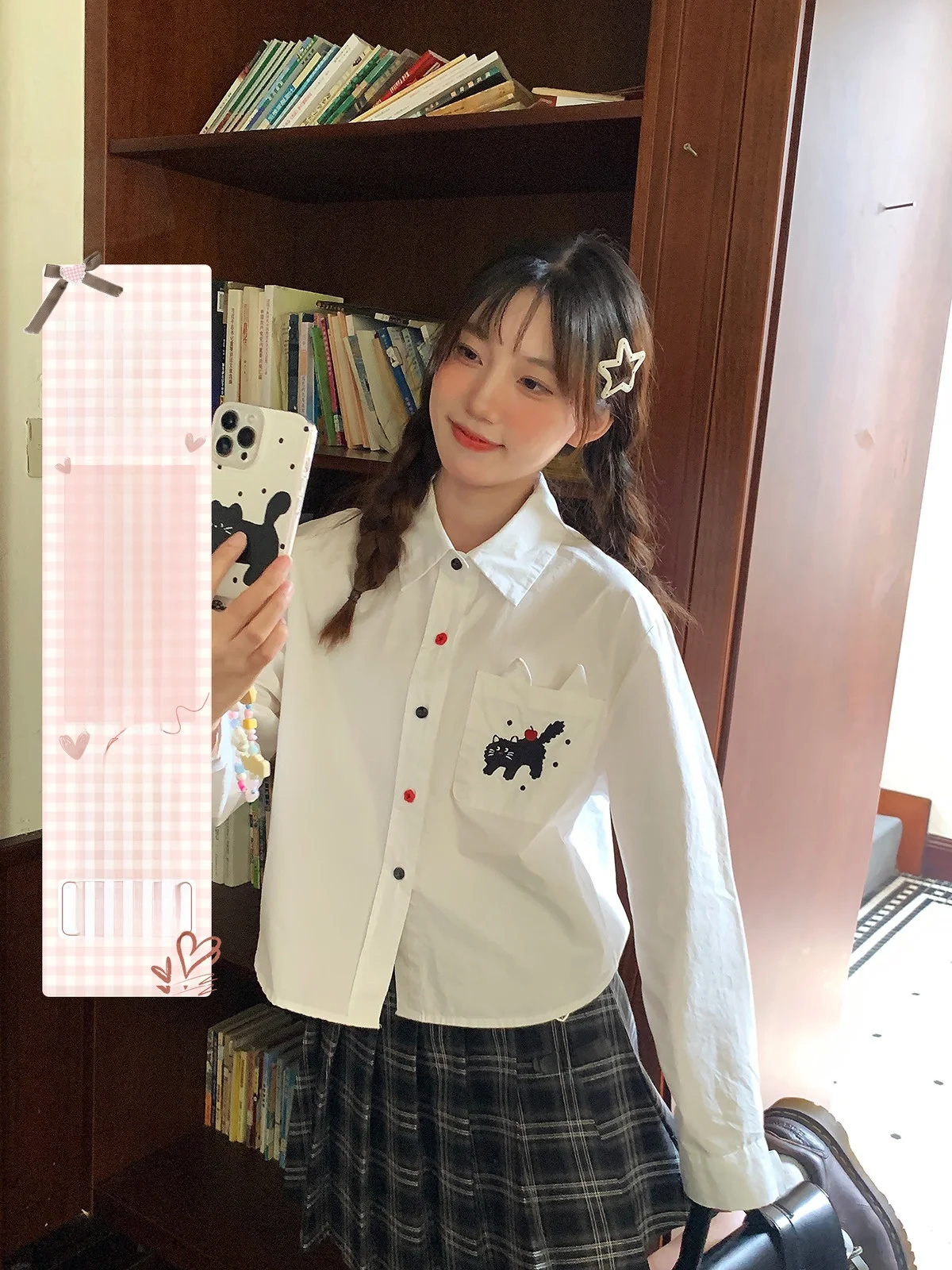 

Bibibency Academic Sle Long Sve White irt Women's Loose Embroidered Top Base Layer irt Cotton Pure Spring Autumn