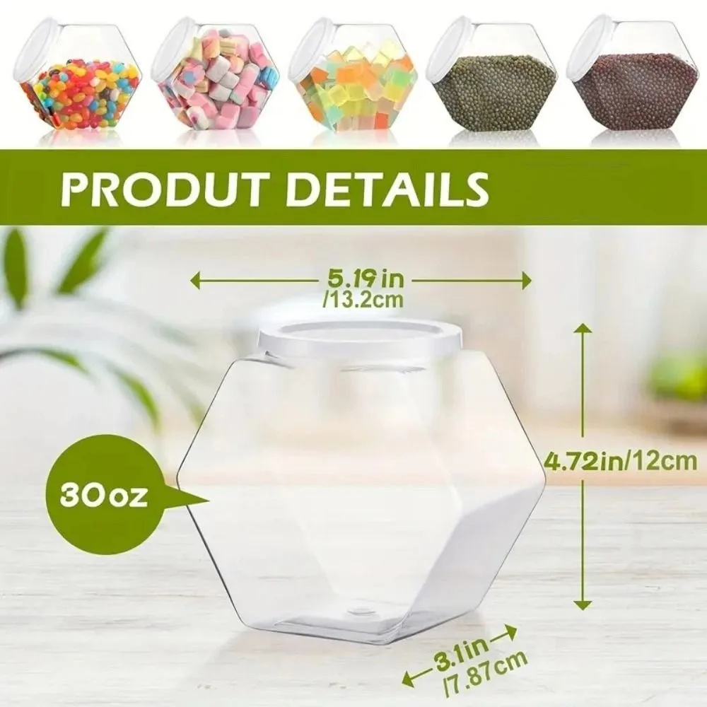 Hexagonal Candy Cookie Jar Clear Plastic Packaging Jars Sealed High-capacity Food Storage Container Countertop Organizer