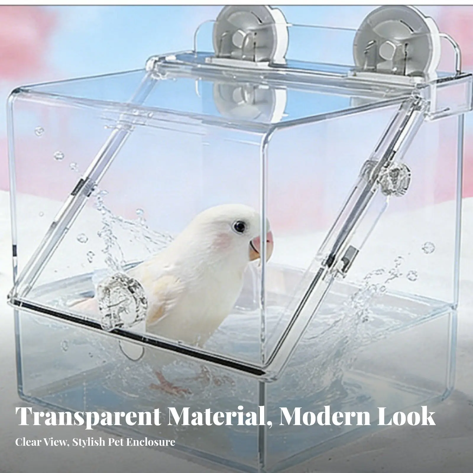 Multi-Functional Avian Feeder Bath Anti-Spray Parrot Shower Box Clear Parrot Bath House Multipurpose Use view 3