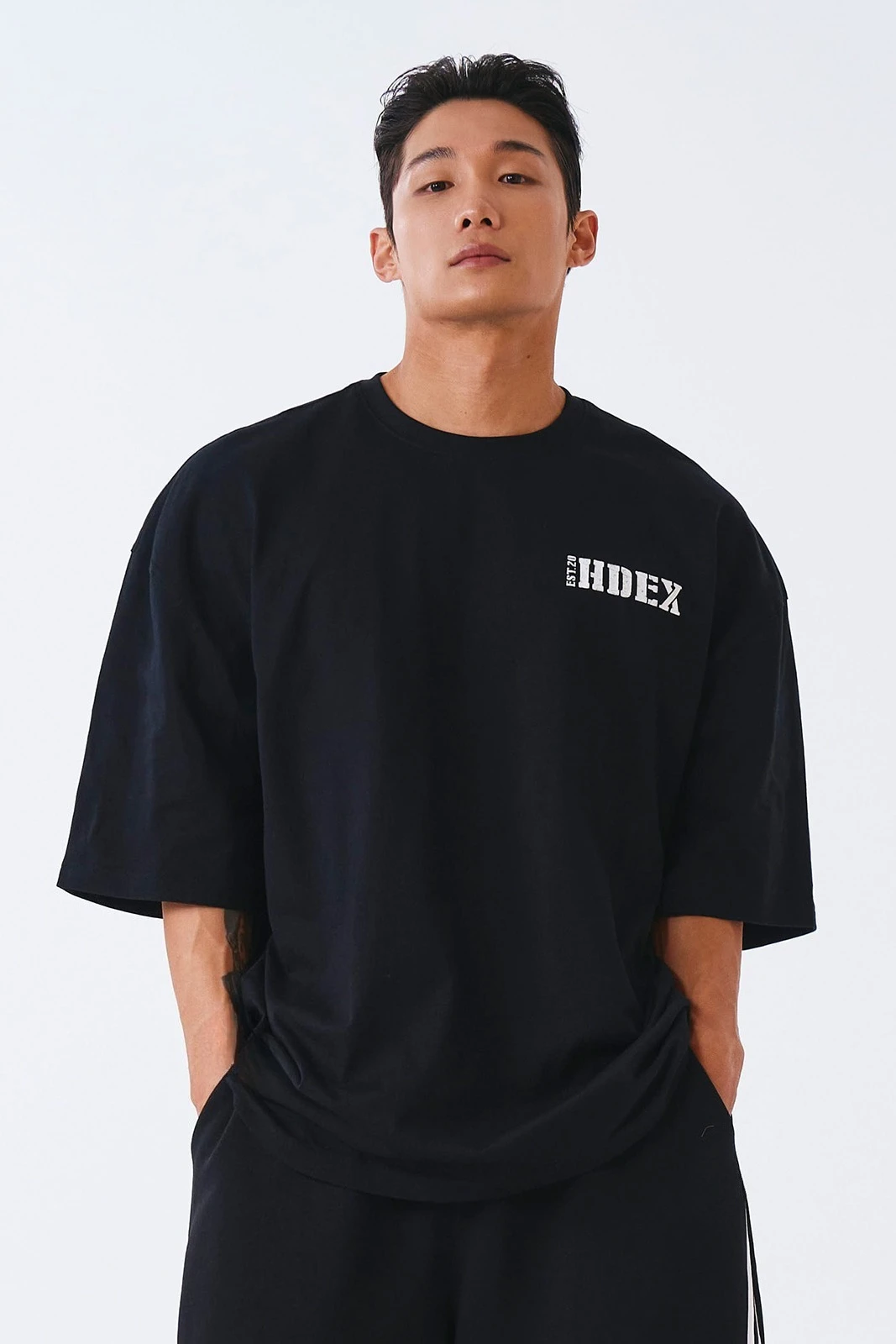 HDEX Men Heavyweight Cotton Oversized T Shirt Small Logo Print Crew Neck Short Sleeve Tee Summer Casual Streetwear Gym Tops
