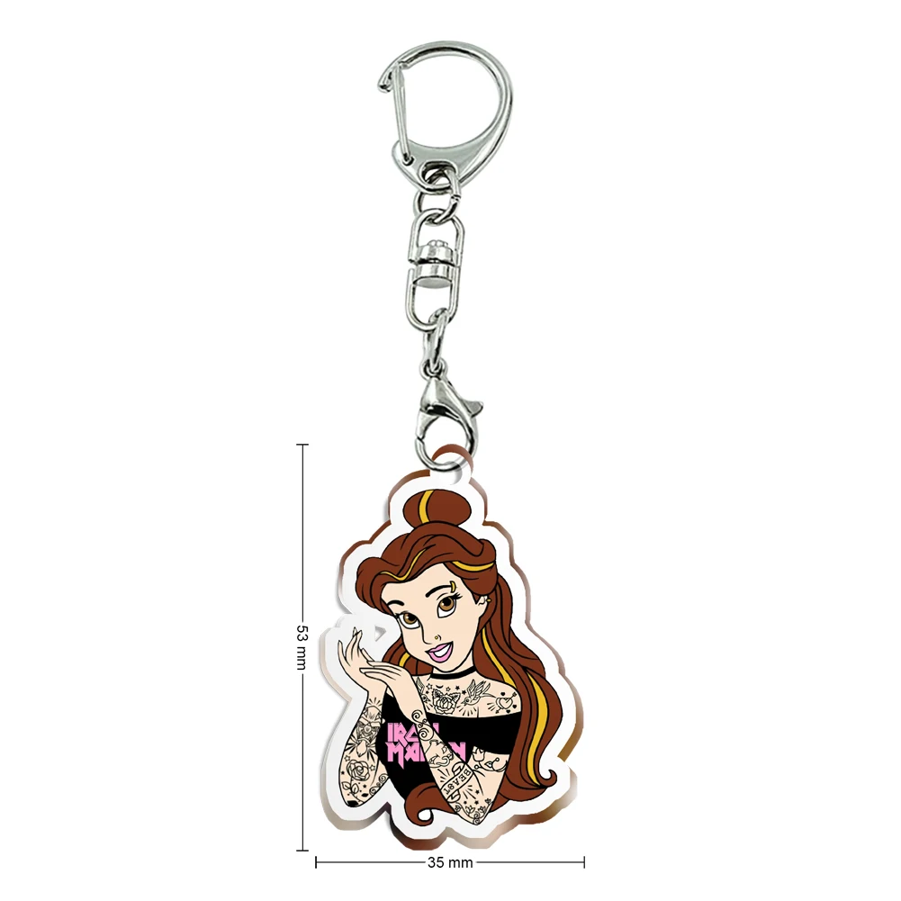 Porte-clés en acrylique transparent Disney Princess pour filles, design cool et drôle, accessoires d'Halloween, pendentif, ornement, cadeau pour fille