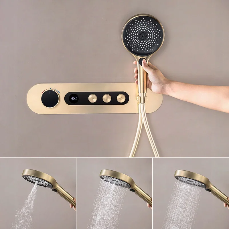 Thermostatic Faucet Gunmetal or brushed gold Hot And cold Shower Wall Mount Bathroom Tap Shower Set